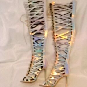 Holographic Thigh High Boots! Size 8,